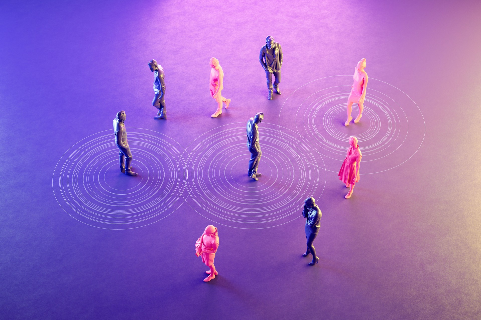 Top view of business people, digital meetings, virtual world meetings in metaverse.